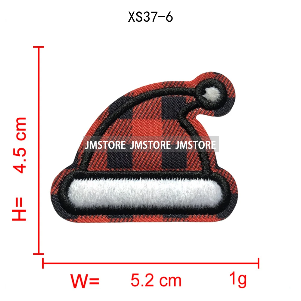Red Checkered Christmas Icons Cozy Winter Season Lover Festive Decoration Embroidery Appliques Iron on Patches for Clothes Bags