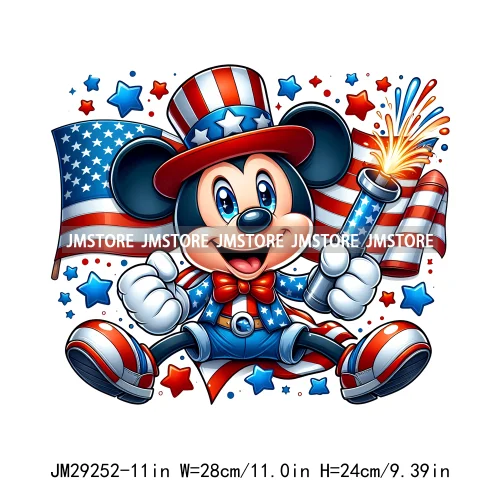 Washable Cartoon Animal 4th Of July Independence Day Freedom Iron On DTF Transfers Stickers Ready To Press For Clothing