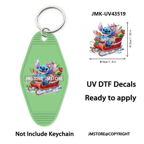 Christmas Santa Cartoon Character UV DTF Keychain Wraps Ready To Apply Waterproof High Quality Decals For Hotel Motel Keychain