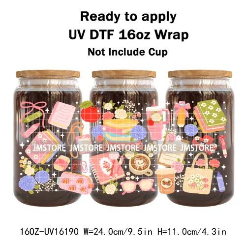 Books Coffee Coquette Fruits Girly 16OZ UV DTF Cup Wrap Ready To Apply Waterproof Transfer Stickers For Libbey Glass Can Tumbler