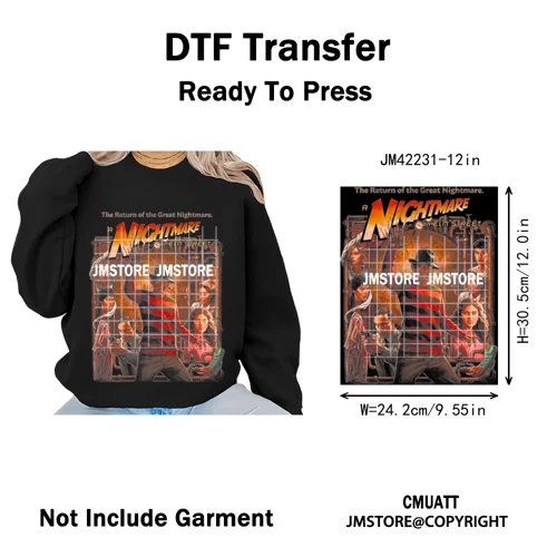 Funny Halftone Movie Series Killer Halloween Spooky Season Iron on DTF Washable Transfers Stickers Ready to Press for T-shirts