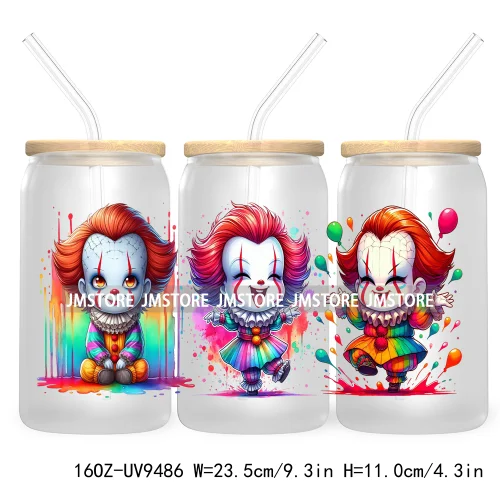 Watercolor Cartoon Halloween Spooky UV DTF Sticker For 16OZ Libbey Glass Cup Can Wrap Transfer Stickers Custom Labels DIY Logo