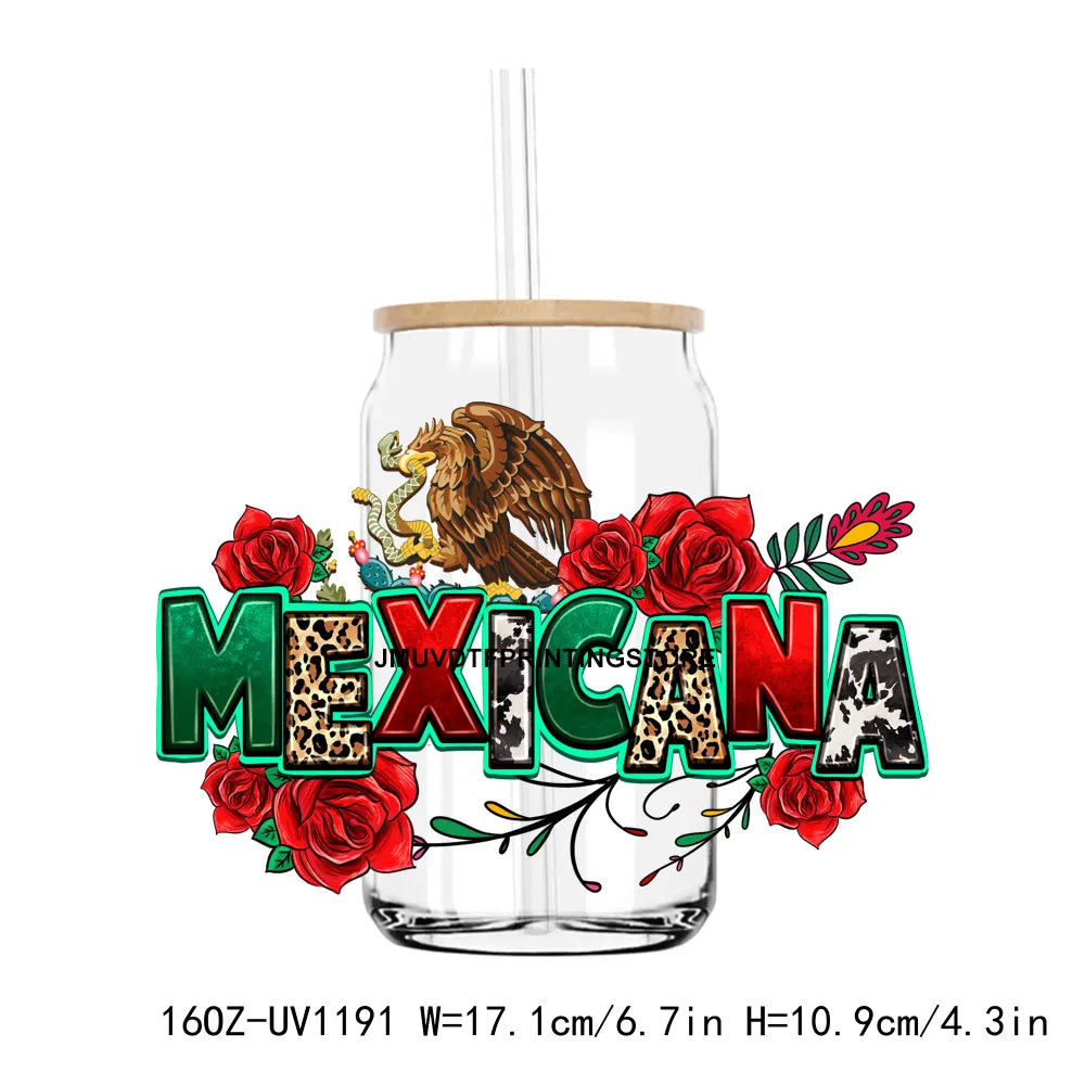 Dia De Los Muertos Mexican 16OZ UV DTF Cup Wrap Transfer Stickers Custom Labels DIY Durable Waterproof Logo For Libbey Glass Can