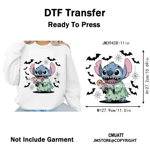 Spooky Vibes Horror Trick Or Treat Cartoon Animal Pumpkin Bats Iron on DTF Washable Transfers Sticker Ready to Press for Hoodies