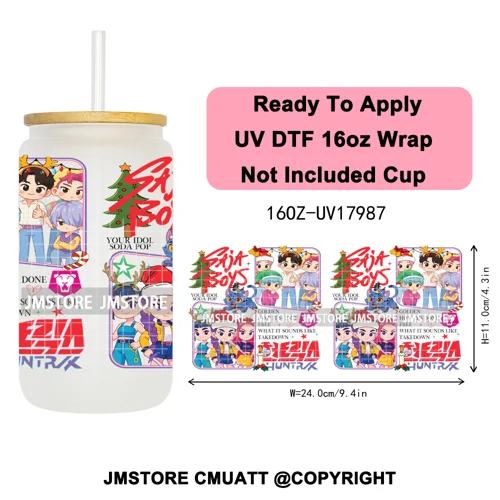 Christmas Edition Kpop Demon Festive Anime Girls UV DTF Stickers Ready To Apply Cup Wrap High Quality For 16OZ Libbey Can Glass