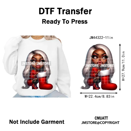 Christmas Stank Face Black Woman Attitude Moody Queen Iron on Washable DTF Heat Transfers Stickers Ready to Press for Clothing