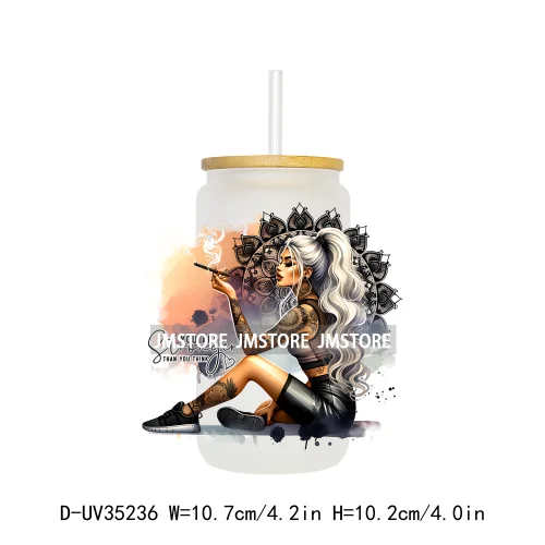 Funny Sarcastic Woman Sassy Girl UV DTF Transfer Stickers Decals Ready To Apply Waterproof For 16OZ Libbey Glass Can Cup Tumbler