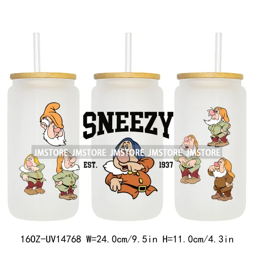 Beautiful Princess Cartoon Gnomes UV DTF Wraps Transfer Sticker Ready To Apply Waterproof Logo For 16OZ Libbey Glass Can Tumbler
