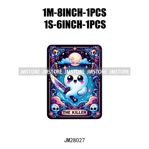 Custom Spooky Season Ghost Cycopath Skull Halloween Tarot Card DTF Iron On Heat Press Transfer Stickers Printing For Hoodies