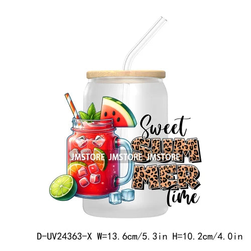 Sweet Summer Time UV DTF Transfer Sticker Decals For Libbey Glass Cold Cups Mugs Tumbler Custom Waterproof DIY Labels Watermelon