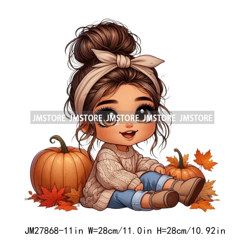 Cute Autumn Pumpkins Fall Vibes Laina Baby Hispanic Chibi Girls Logos DTF Iron On Transfer Stickers Ready To Press For T-shirts