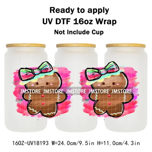 Preppy Brushstroke Christmas Santa Claus 16OZ UV DTF Cup Wraps Ready To Apply Waterproof Transfer Stickers For Libbey Glass Can