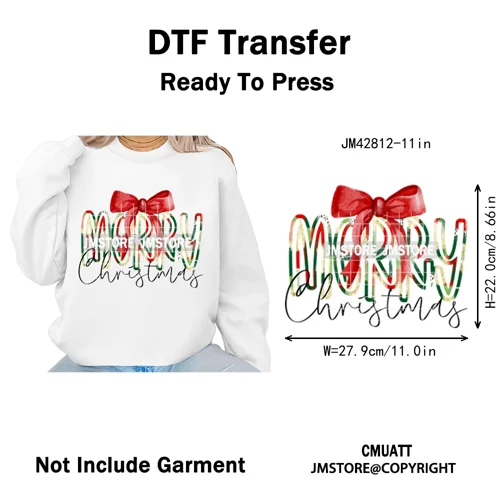 Funny Christmas Tree Coquette Holly Jolly Merry and Bright Festive Lover Iron on DTF Transfer Sticker Ready to Press for Hoodies