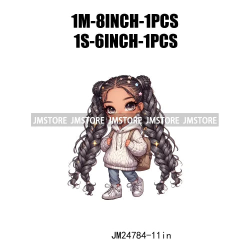 Washable Fashion Dreadlocks Cozy Casual School Chibi Girls Designs Iron On Heat Press DTF Transfer Stickers For Clothing Bags