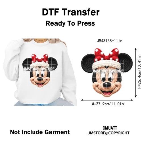 Faux Yarn Very Merry Christmas Mouse Friends Cartoon Santa Iron on Washable DTF Transfers Stickers Ready to Press for Clothing