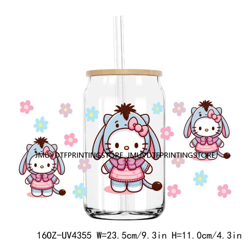 Cute Cartoon Cat Cow 16OZ UV DTF Cup Wrap Transfers Stickers Baseball Girl Custom Label DIY Waterproof Logo For Libbey Glass Can