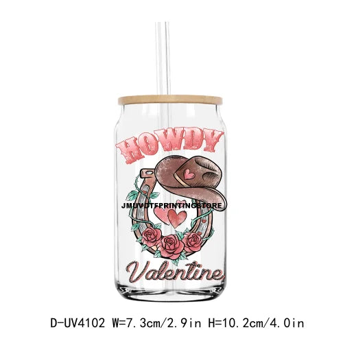 Love Cowboy Western Valentine Vibe 16OZ UV DTF Cup Wrap Transfers Stickers Custom Label DIY Waterproof Logo For Libbey Glass Can