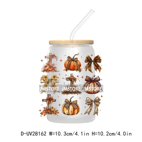 Halloween Autumn Girly Coquette Bow Pumpkin UV DTF Transfer Stickers Decals For Libbey Cold Cups Mugs Tumbler Fall Thanksgiving