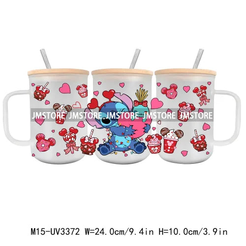 Love Cartoon Copule UV DTF Sticker For 15OZ Mug Libbey Glass Cup Can Wrap Transfer Sticker Custom Label DIY Logo Valentine's Day