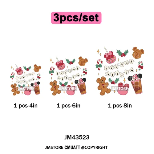 Girly Coquette Merry Christmas Ginger Cartoon Cozy Jolly Season Iron on DTF Heat Transfers Stickers Ready to Press for Clothing