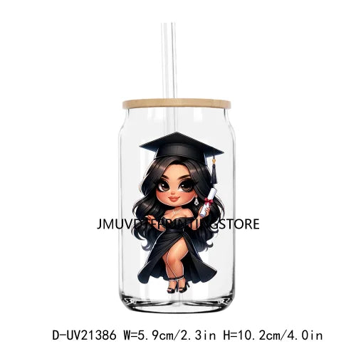 Chibi Latina Graduation Diploma UV DTF Transfer Stickers Decals For Libbey Cold Cups Mug Tumbler Waterproof DIY Logo Senior 2024