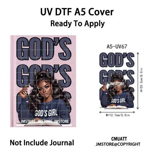Christian God Pray Afro Girl Alphabet UV DTF Notebook Cover Decals Ready To Apply Durable Transfer Stickers For A5 Journal Cover