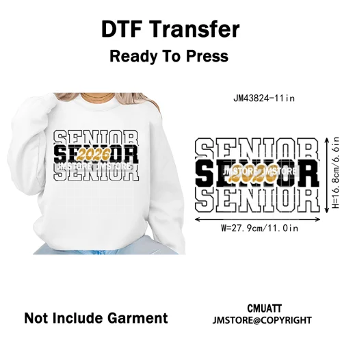 2026 Varsity Graduate Season College Senior Year Bow Iron on Washable DTF Heat Transfers Stickers Ready to Press for Sweatshirts