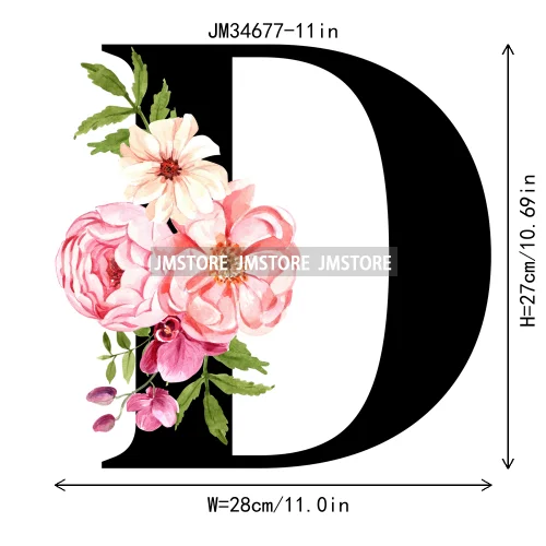 Flower Alphabet Name Monogram Floral Single Letter Illustration Sets Iron On DTF Transfers Stickers Ready To Press For Hoodies