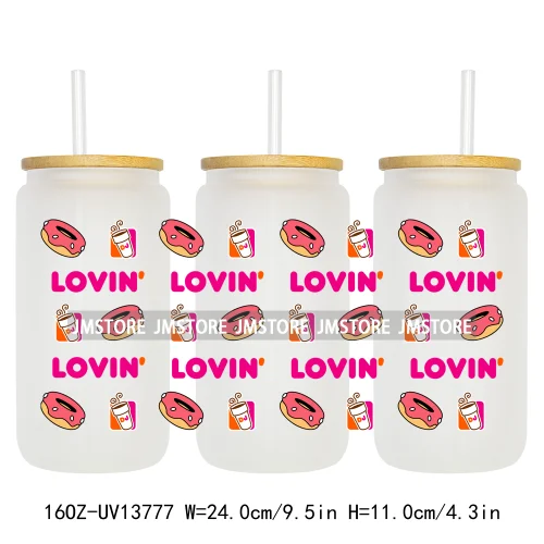 Dunkie Junkie Coffee Donuts UV DTF Wraps Transfer Sticker Selfadhesive Waterproof High Quality For 16OZ Libbey Glass Can Tumbler