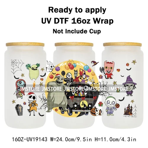 Horror Christmas Nightmare Character UV DTF Wrap Transfer Sticker Selfadhesive Waterproof High Quality For 16OZ Libbey Glass Can
