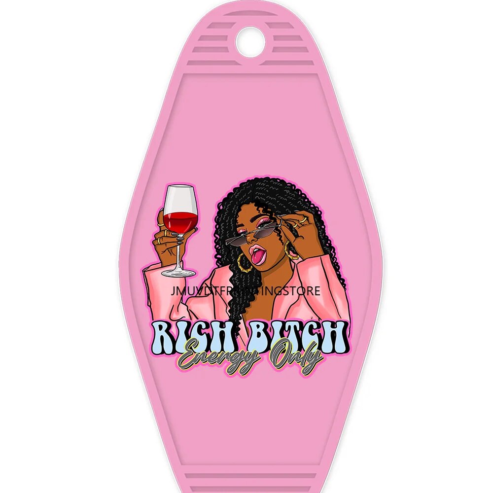 African American Girl High Quality WaterProof UV DTF Sticker For Motel Hotel Keychian Hustle Black Women