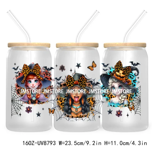 Halloween Leopard Cartoon Princess 16OZ UV DTF Cup Wrap Transfer Sticker Custom Labels Waterproof Logo For Libbey Glass Can Fall