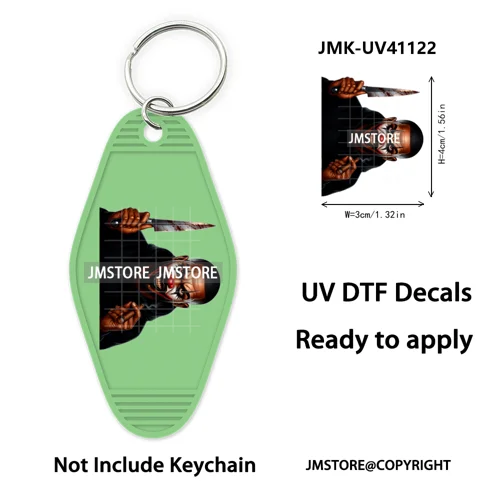 Black Dad Halloween Horror Villain UV DTF Motel Keychain Decal Ready To Ship Durable Transfer Stickers Prints For Hotel Keychain