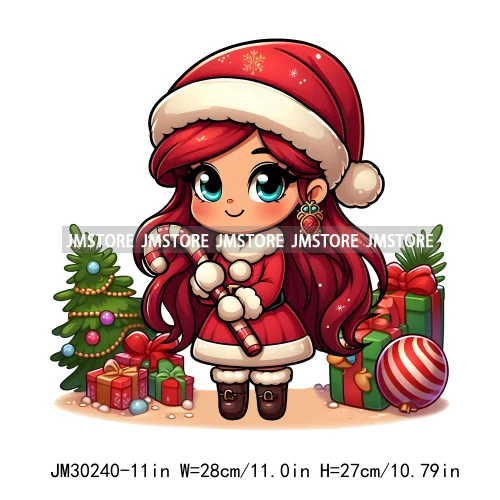 Cute Princess Red Ugly Sweater Cartoon Girls Friends Merry Christmas Iron On DTF Transfers Stickers Ready To Press For Clothing