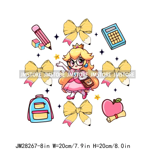 Cartoon Princess Character Friends Back To School Coquette Bow Decals DTF Iron On Transfers Stickers Ready To Press For T-shirts