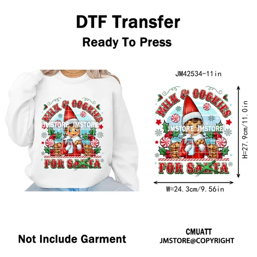Cartoon Christmas Club Snow Winter Vibes Holly Jolly Santa Iron on DTF Washable Transfers Stickers Ready to Press for Clothing