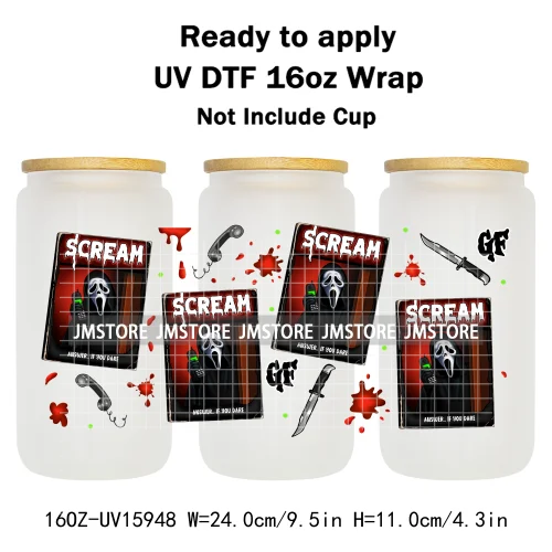 Halloween Horror Characters Scary Movie Killers 16OZ UV DTF Cup Wraps Ready To Apply Transfer Stickers For Libbey Glass Can Mugs