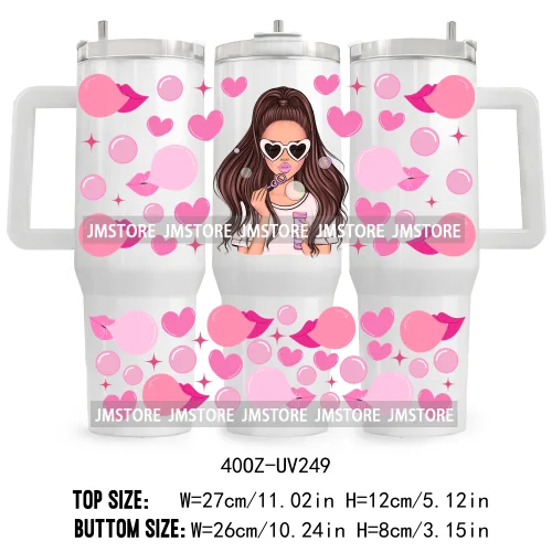 40OZ Tumbler Wrap Fashion Bubble Gum Girl UV DTF Cup Wraps Transfer Stickers Custom Labels Durable Waterproof Logo Coffee Lover