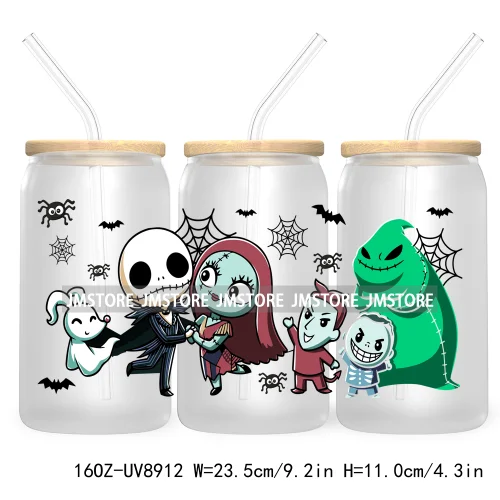 Fall Halloween Cartoon Friends 16OZ UV DTF Cup Wrap Transfer Stickers Custom Labels Durable Waterproof Logo For Libbey Glass Can