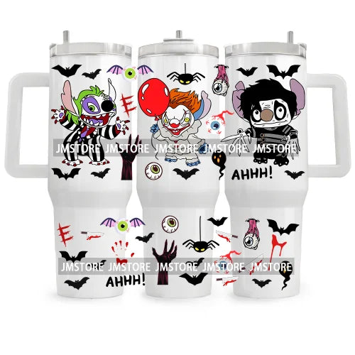 40OZ Tumbler Wrap Halloween Cartoon Movie UV DTF Stickers Custom Labels Durable Waterproof Logo For Cup Horror Characters