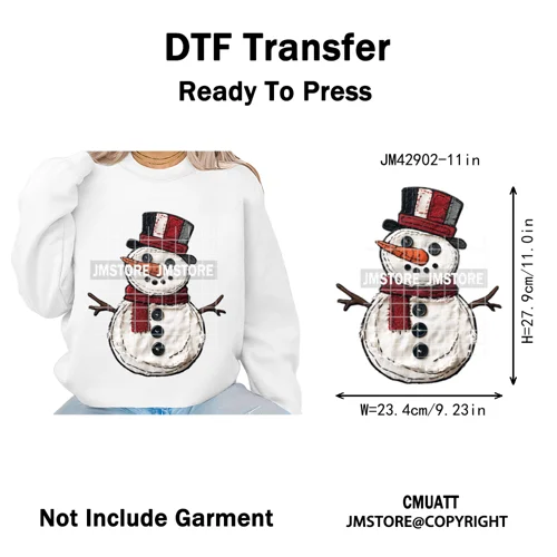 Preppy Faux Yarn Santa Tree Reindeer Cow Christmas Season Iron on DTF Washable Transfers Stickers Ready to Press for Clothing