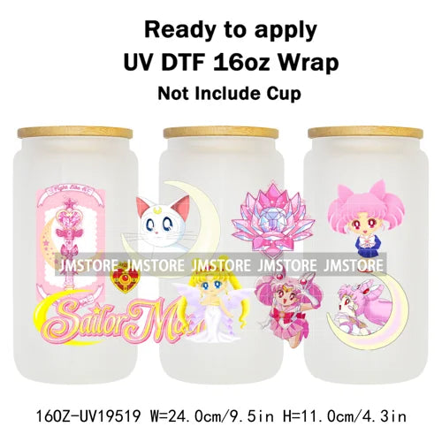 Sailor Girls Inspired Anime Fan Cartoon Characters UV DTF Transfer Sticker Cup Tumbler Wrap For 16OZ Libbey Glass Wraps Bottle