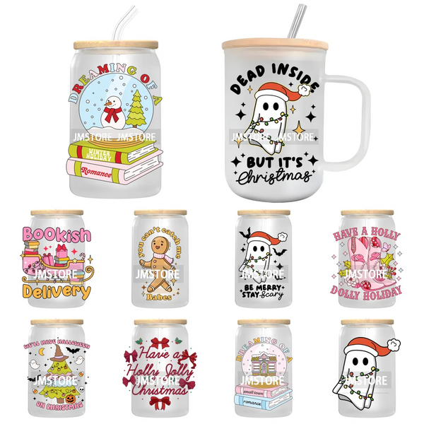 Dead Inside But It's Christmas UV DTF Transfer Stickers Decals For Libbey Cold Cups Mugs Tumbler Trendy Label Gingerbread Season