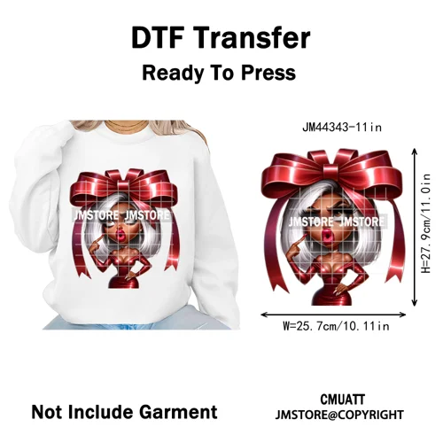 Cool African Melanin Girls Christmas Season Holiday Moody Iron on Washable DTF Heat Transfer Stickers Ready to Press for Hoodies