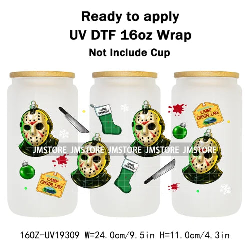 Horror Killers Christmas Ball Stocking Season UV DTF Wraps Transfer Stickers Ready To Apply Waterproof For 16OZ Libbey Glass Can