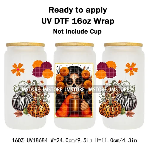 Halloween Nightmare Spooky Season 16OZ UV DTF Cup Wraps Ready To Apply Waterproof Transfer Stickers For Libbey Glass Can Tumbler