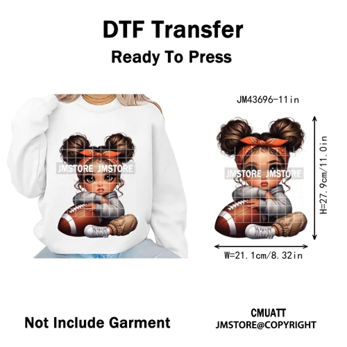 Cute Sporty Fans Chicana Mexican Girls Kids Football Season Iron on Washable DTF Transfers Stickers Ready to Press for Clothing