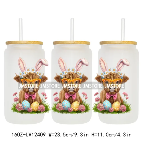 He Is Risen Christian Easter 16OZ UV Cup Wrap DTF Transfer Stickers For Libbey Glass Can Cups Tumbler Girly Happy Easter Bunny