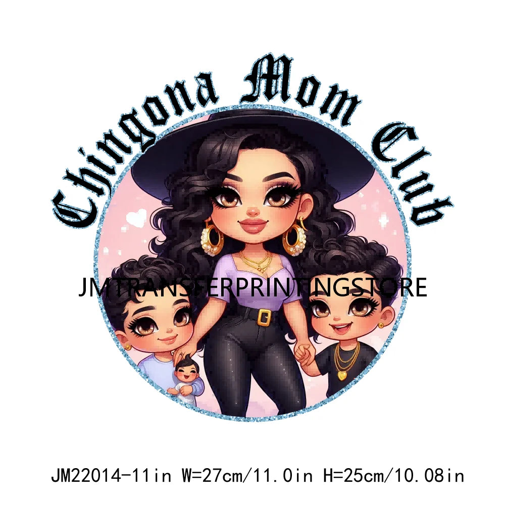 DIY Latina Mama Chingona Chicana Mom Kids Chibi Style Mother's Day Iron On DTF Transfer Stickers Ready To Press For Clothing