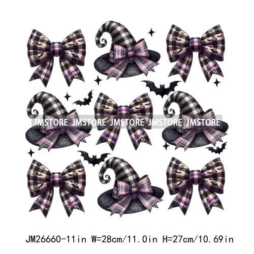 New Halloween Skeleton Ghost Coquette Bow Witch Hats Pumpkin Designs DTF Iron On Transfers Stickers Ready To Press For Hoodies